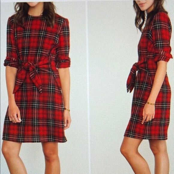 Amour Vert Sasha Plaid 100% Wool Dress Red & Black Size Large Made in the USA - Picture 1 of 13